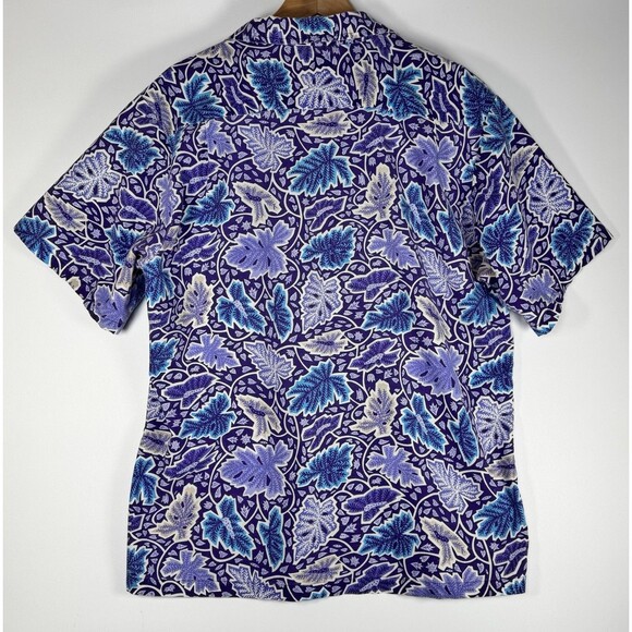 Vintage Meet Me in Maui Hawaiian Camp Shirt Mens Large Purple Blue Leaf Aloha - Picture 3 of 7